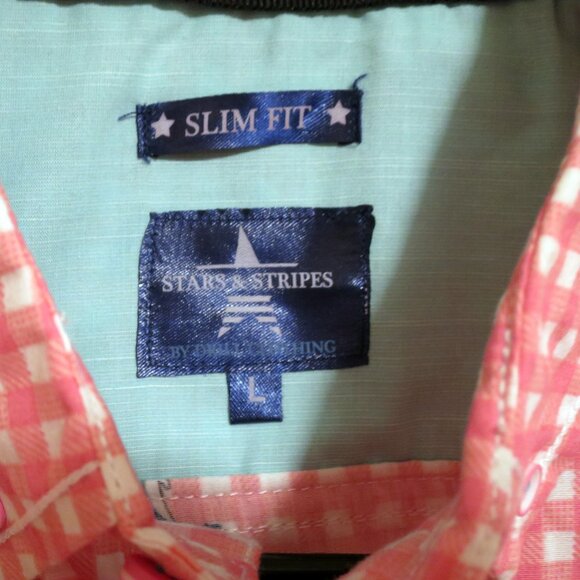 Stars & Stripes Shirt Mens Large New Short Sleeve Button Drill Clothing Pink - Picture 3 of 7